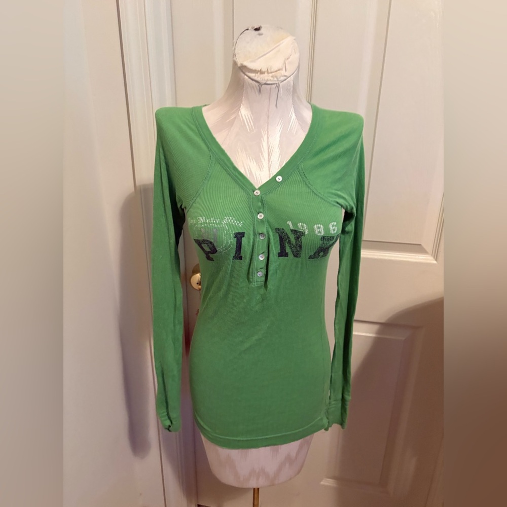 PINK Victoria's Secret Green Top with Pink Label size M